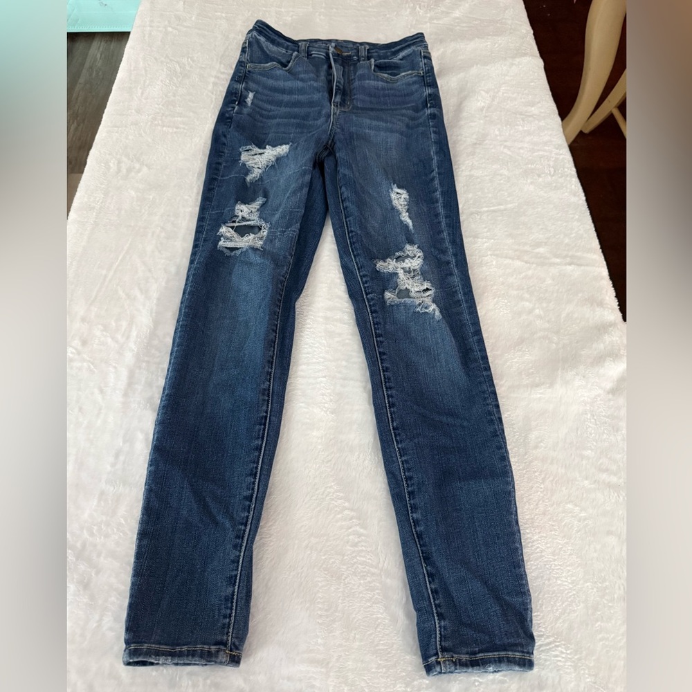 American Eagle Curvy Super Hi-Rise Distressed Jeggings Jeans 6 6R - Picture 1 of 10